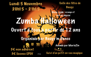Zumba Halloween  lundi 5 novembre 20h15-21h15